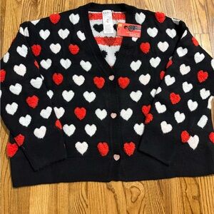 Serra Black Cardigan with Red and White Heart Patterns